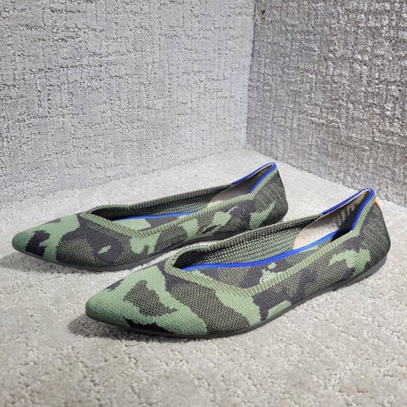 Rothys The Point Women's Size 9 Green Olive Camo Pointed Toe Slip on Flat Shoes - Picture 7 of 11